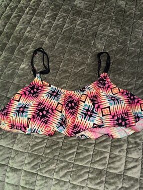Colorful Tie-Dye Geometric Bikini Top - Pink, Yellow, Turquoise, Black